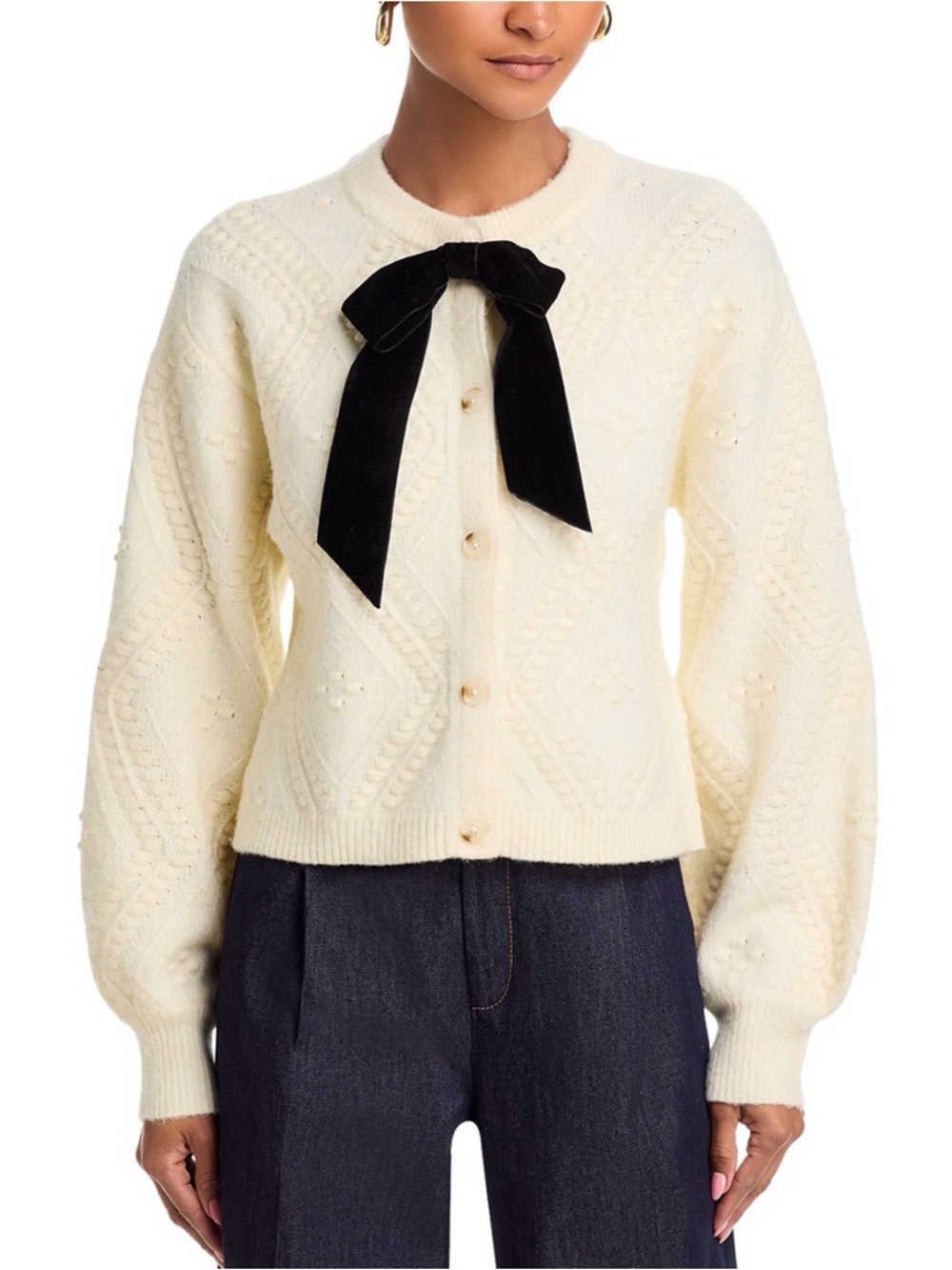 FRENCH CONNECTION Kitty Bobble Contrast Crewneck Cardigan size XS . Good for S